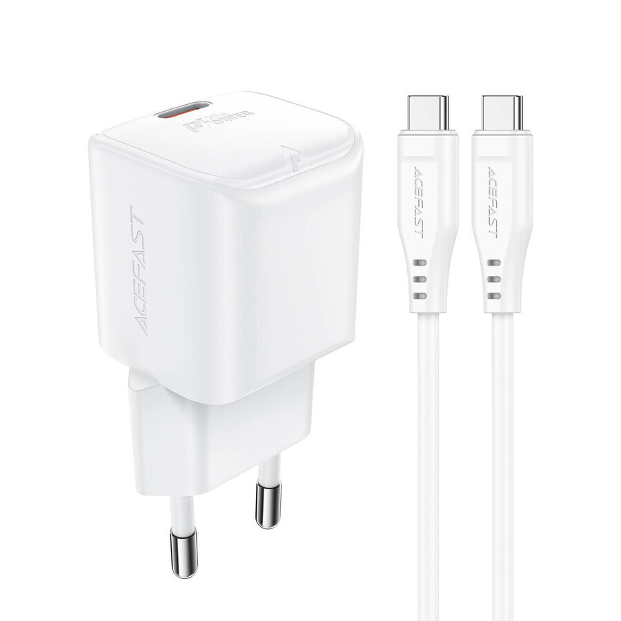 Acefast A73 Mini PD 20W GaN încărcător de rețea + cablu USB-C - alb