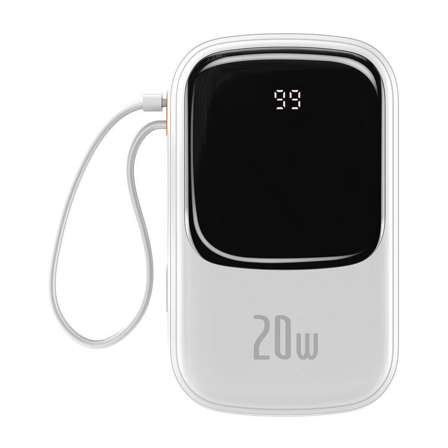 Baseus Qpow Digital Display powerbank con carga rápida 20000mAh 20W QC/PD/SCP/FCP con cable Lightning integrado blanco