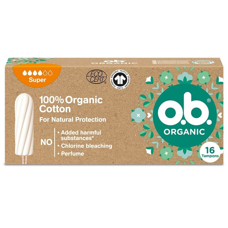 O.B. Organic Super Tampons, 16 pieces