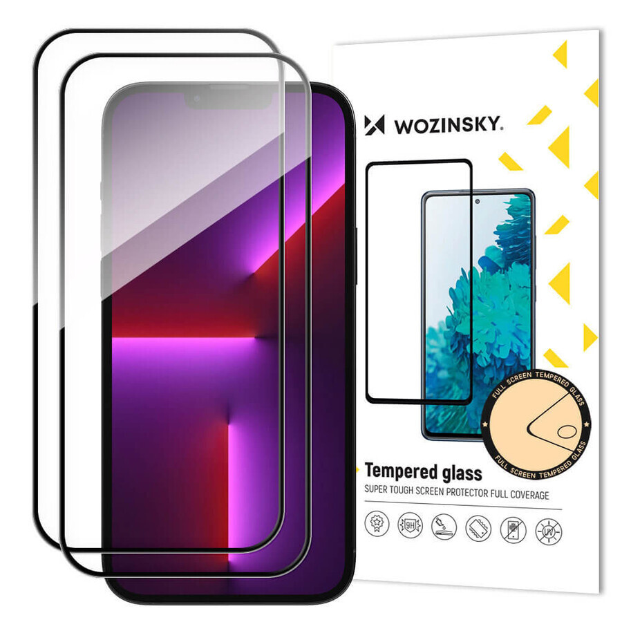 2 stuks volledig scherm gehard glas met frame Hoesje Friendly Wozinsky Full Glue iPhone 15 Pro Max - zwart