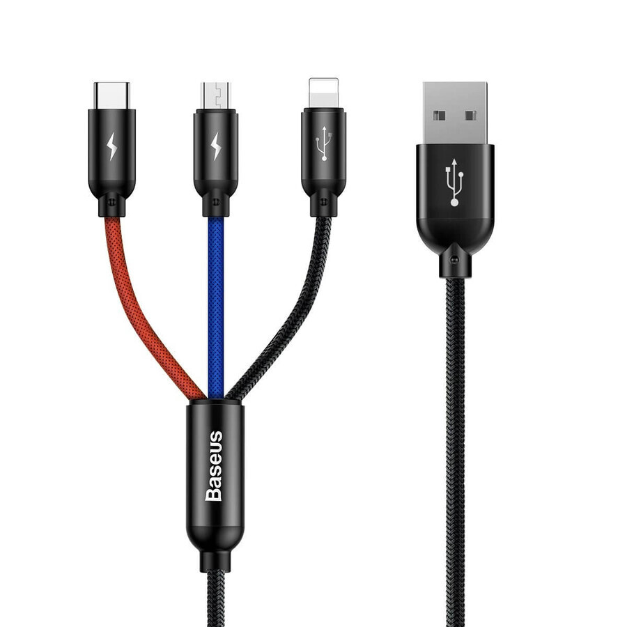 Baseus Three Primary Colors 3in1 USB-A - micro USB / Lightning / USB-C 3.5A Kabel 0.3 m - schwarz