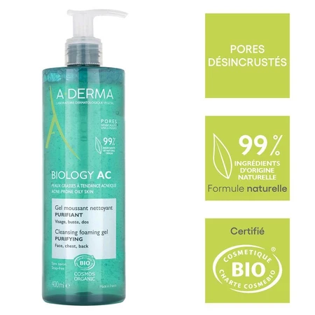 A-Derma Biologie AC Biologische Reinigende Schuimgel voor een Vette, Acnegevoelige Huid 400ml
