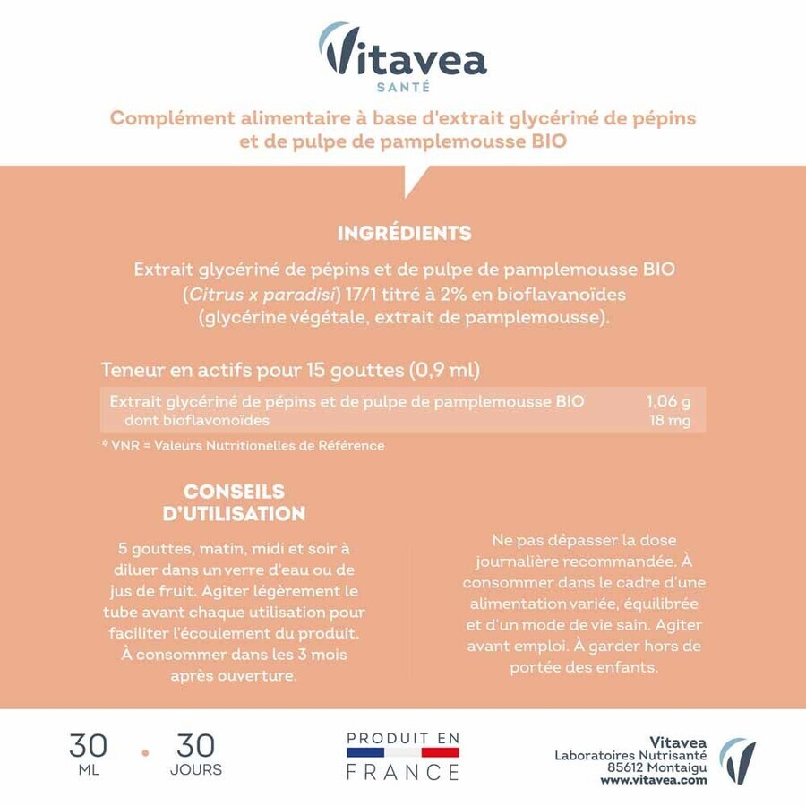 Vitavea Santé Extrait De Pepins De Pamplemousse Bio 30ml