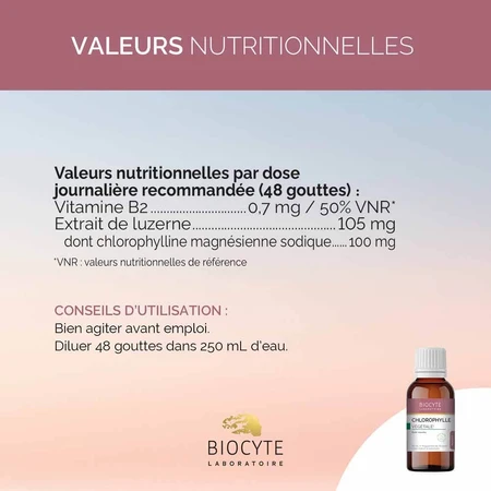 Biocyte Beauté Chlorophylle Végétale Goût Menthe 50ml