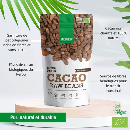 Purasana Organic superfood cacao en grano 200 g
