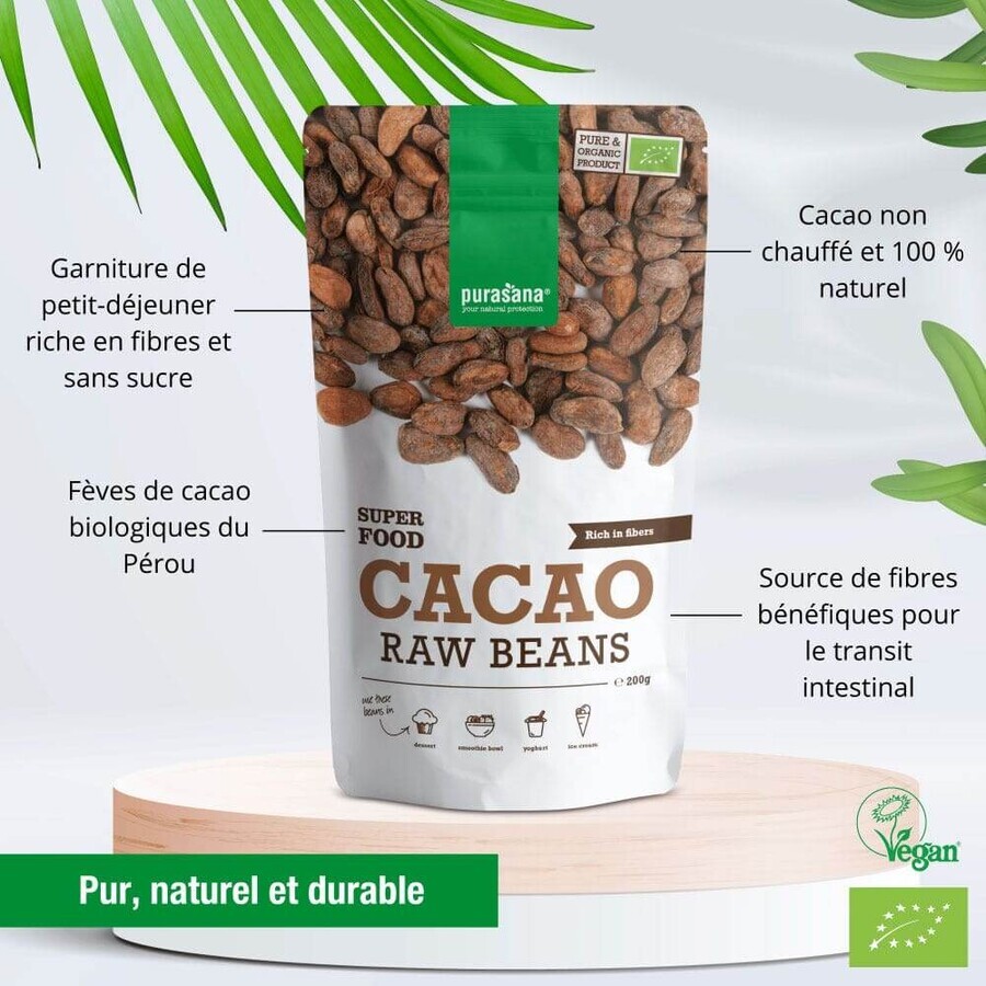 Purasana Fave di cacao biologiche superfood 200 g