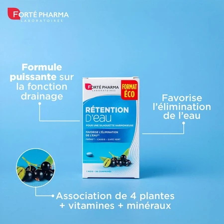 Forté Pharma Retención Hídrica enriquecida con Fresno, Grosella Negra y Café Verde 56 comprimidos