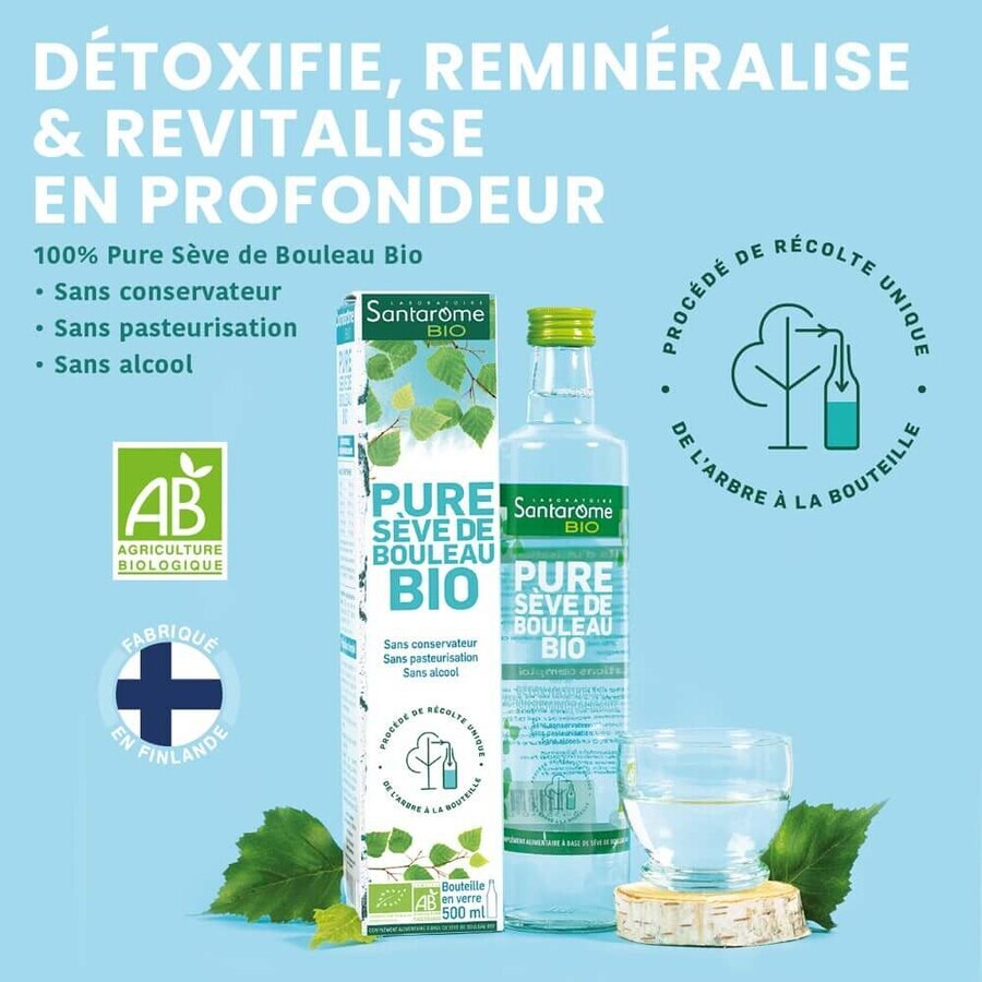 Santarome Pure Seve De Bouleau Bio Détoxifie & Reminéralise 500 ml