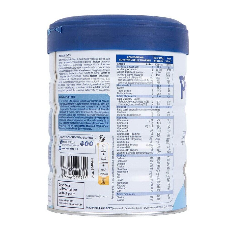 Physiolac 3 Milchpulver 1 bis 3 Jahre 800g