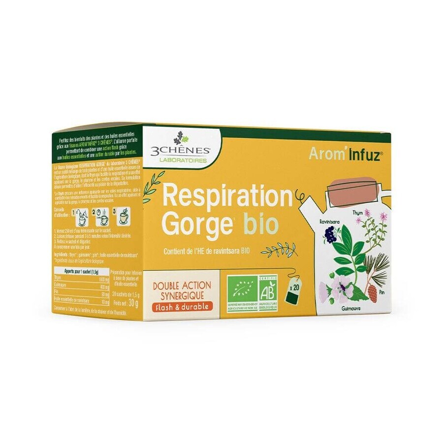 3 Chênes Bio-Kräutertee zum Atmen der Kehle 20 Portionsbeutel