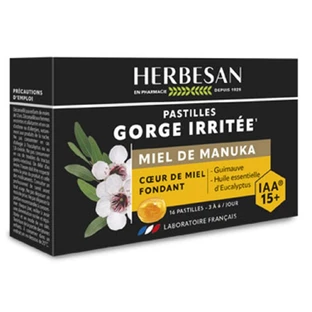 Herbesan Pastilles Gorge Irritée Miel de Manuka 16 pastilles