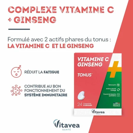 Vitavea Santé Vitaminas C + Ginseng Tonus 24 Comprimidos Masticables