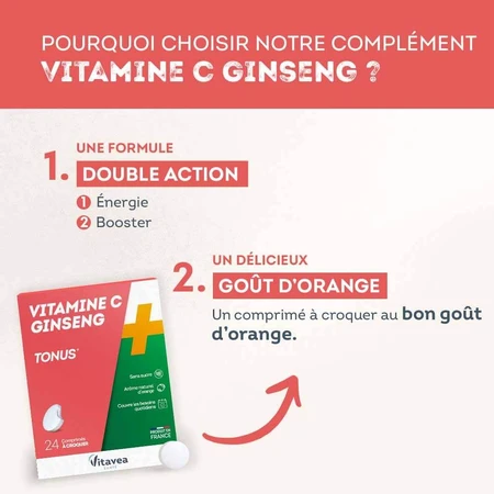 Vitavea Santé Vitaminas C + Ginseng Tonus 24 Comprimidos Masticables