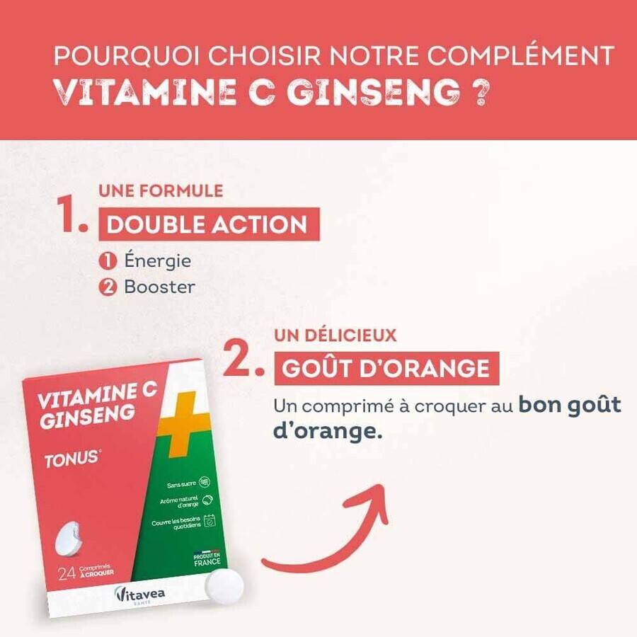 Vitavea Santé Vitamins C + Ginseng Tonus 24 Chewable Tablets