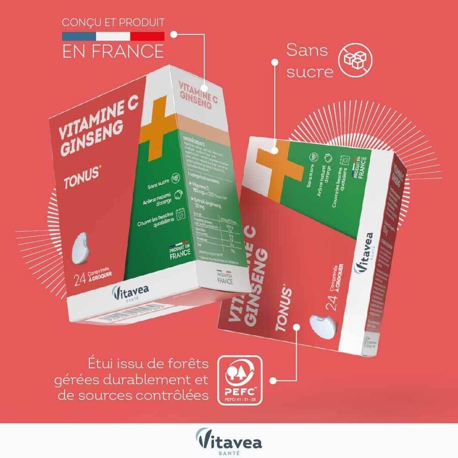 Vitavea Santé Vitamins C + Ginseng Tonus 24 Chewable Tablets