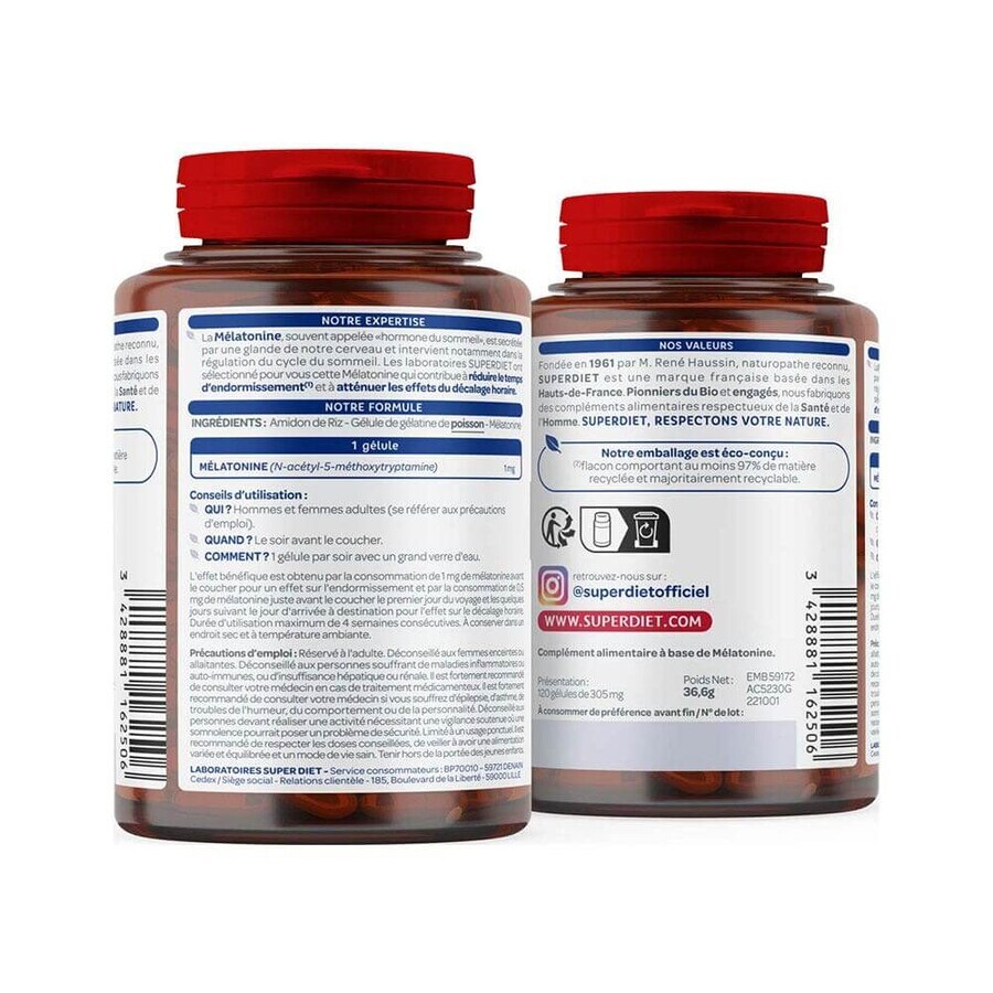 Superdiet Mélatonine 120 Gélules Superdiet Mélatonine 120 Gélules