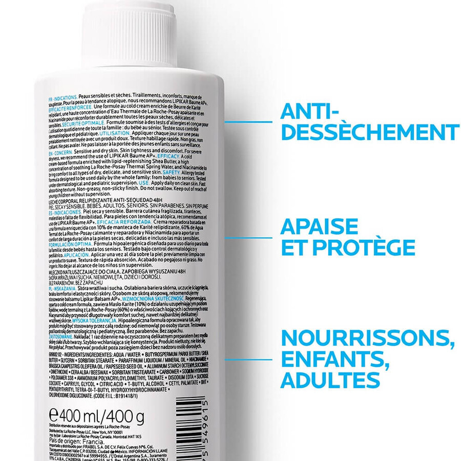 La Roche-Posay Lipikar Relipidating Body Milk Anti-Droogte Droge en Gevoelige Huid 400ml