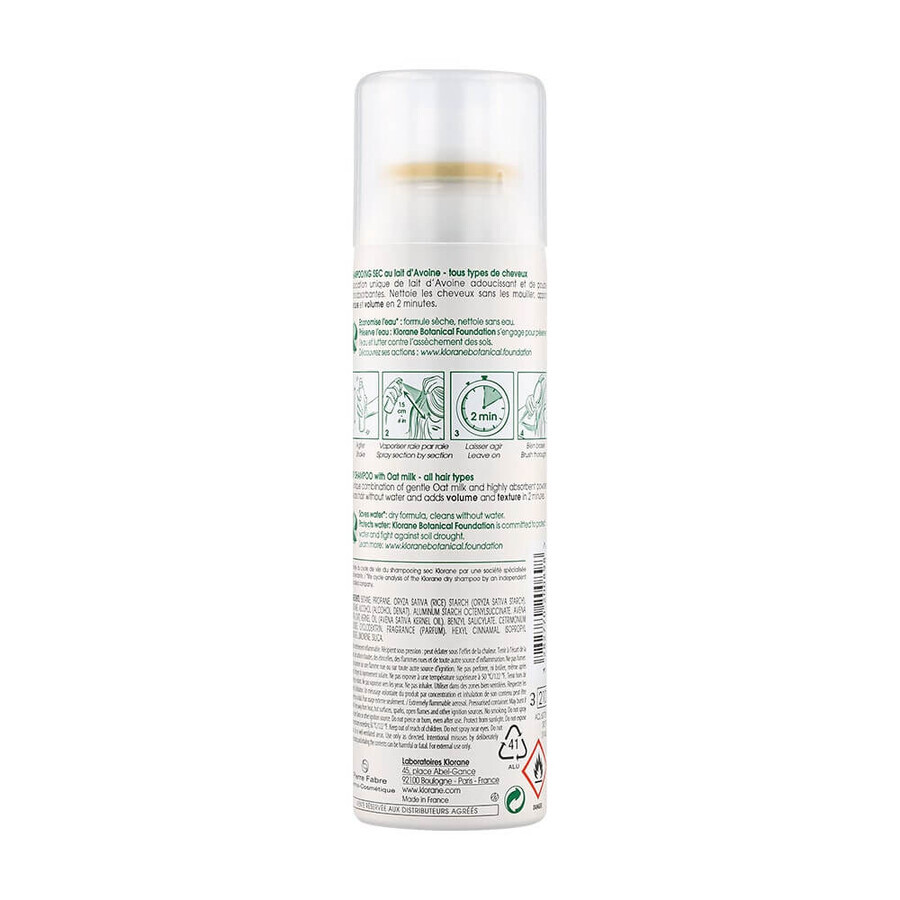 Klorane Leche de Avena Champú seco extrasuave para todo tipo de cabellos 150ml