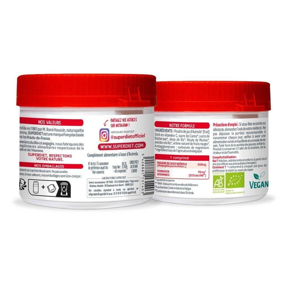 Superdiet Acerola 1000 Bio 60 Comprimés Superdiet Acerola 1000 Bio 60 Comprimés
