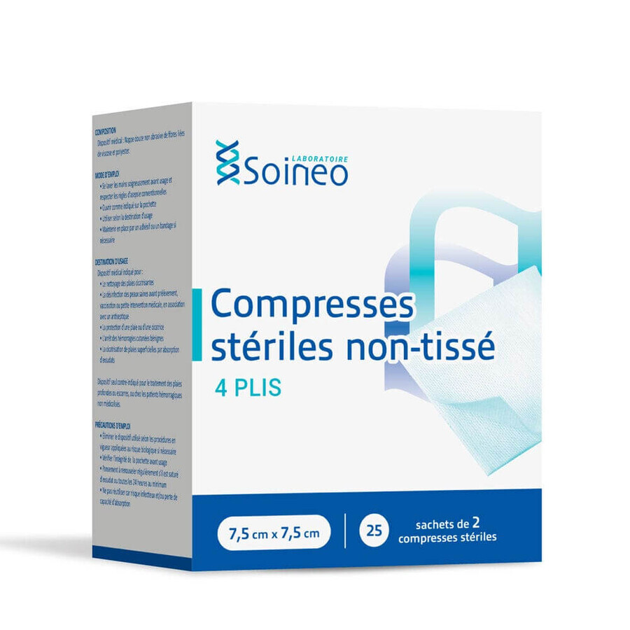 Tablete nețesute sterile Soineo 7,5x7,5 cm x25 pachete de 2 tablete