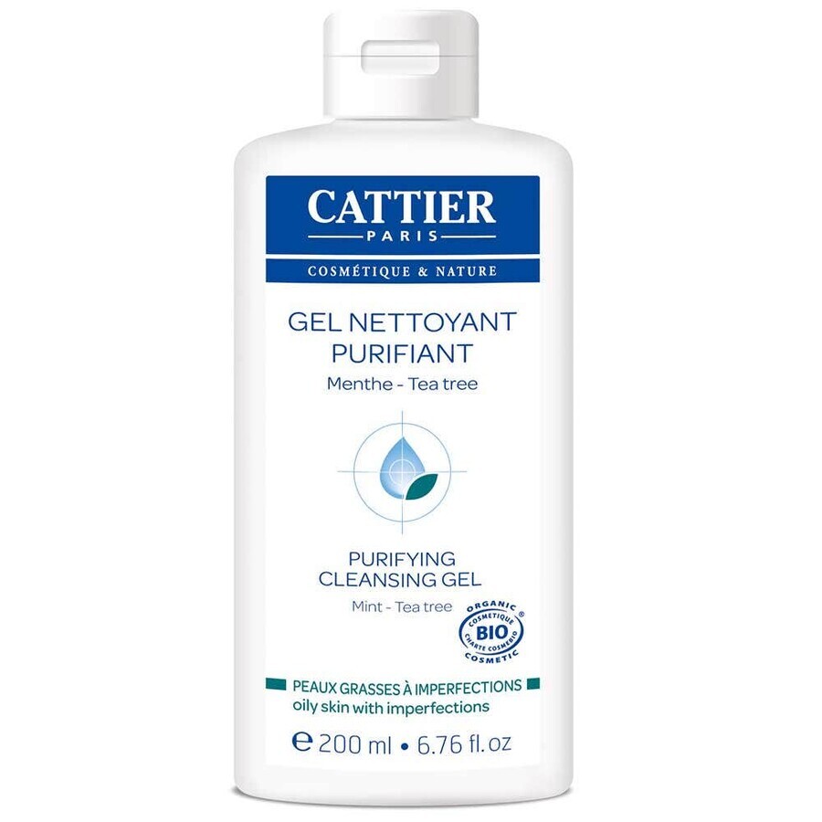 Cattier Organic purifying cleansing gel with mint and tea tree Oily skin with imperfections 200 ml