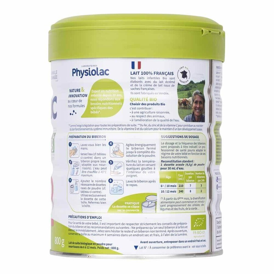 Physiolac Lait En Poudre 2 Bio De 6 à 12 mois