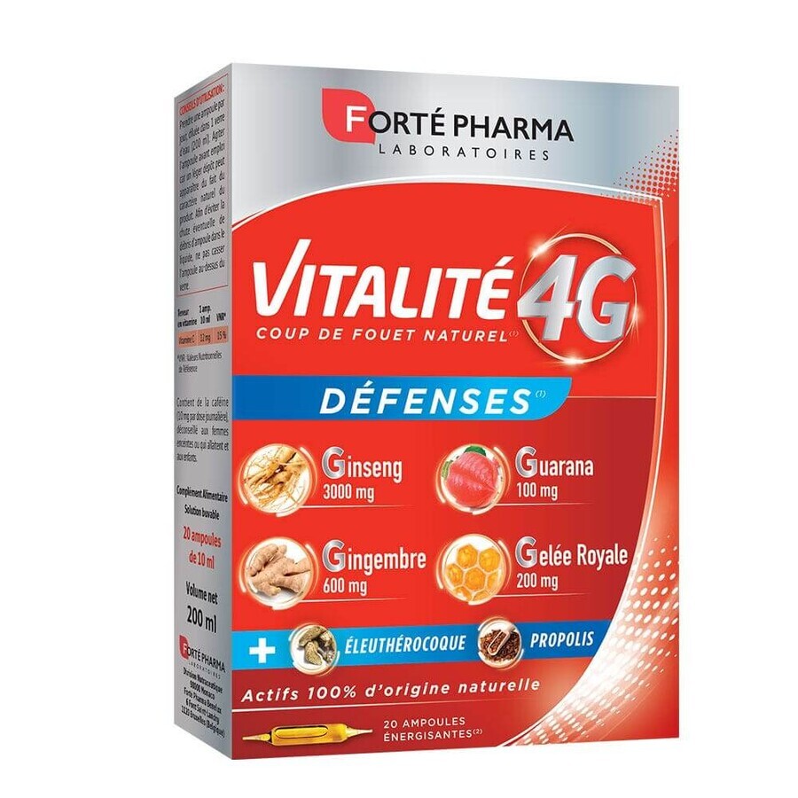 Forté Pharma Vitalité 4G Natural Defence energizer met ginseng, koninginnebrij en propolis 20 ampullen