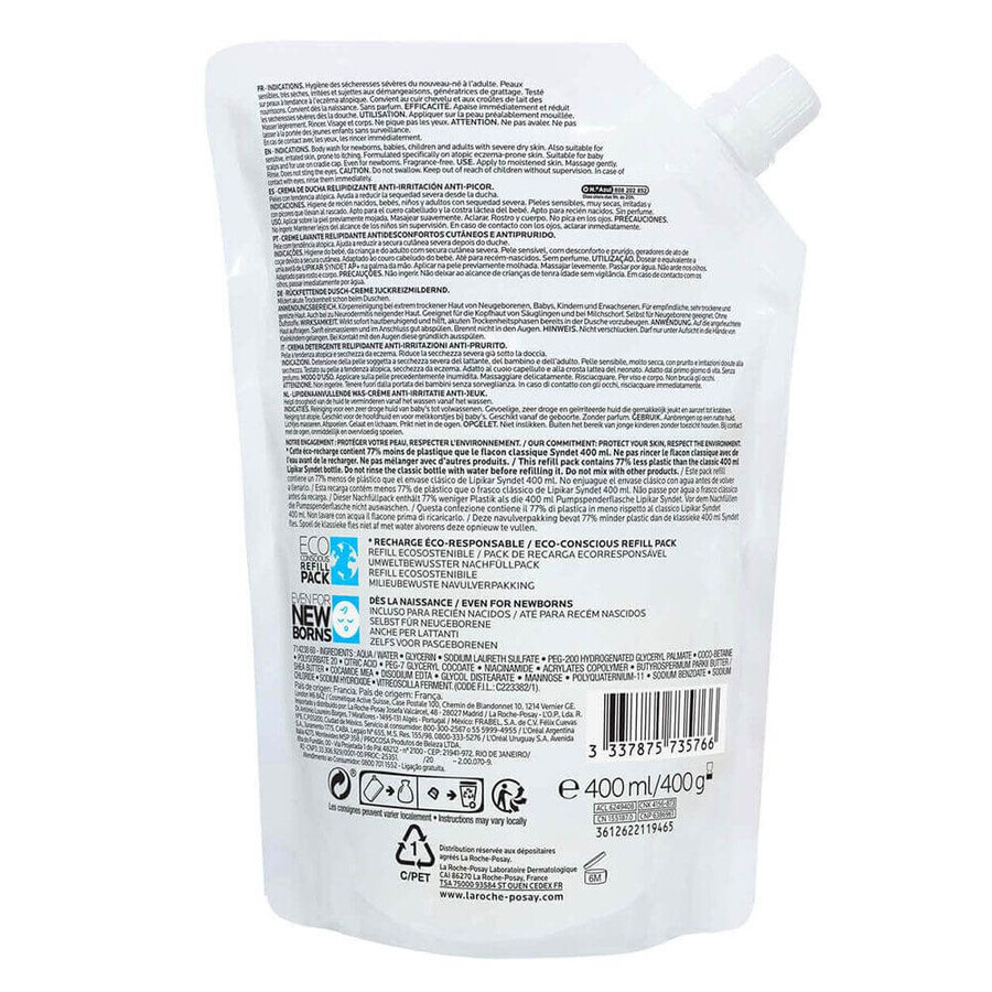 La Roche-Posay Lipikar Crema Limpiadora Pieles Atópicas Eco Recambio 400ml La Roche-Posay Lipikar Crema Limpiadora Pieles Atópicas Eco Recambio 400ml