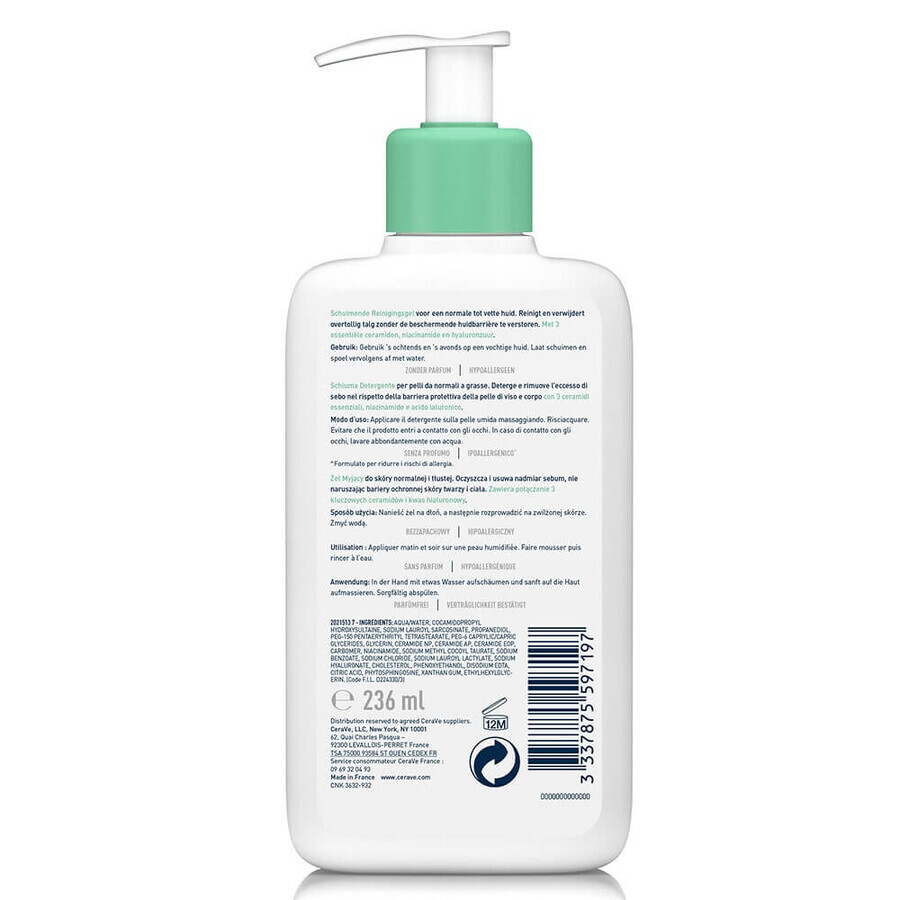 Cerave Gezichtsreiniger Schuimende Gel voor Normale tot Vette Huid 236ml