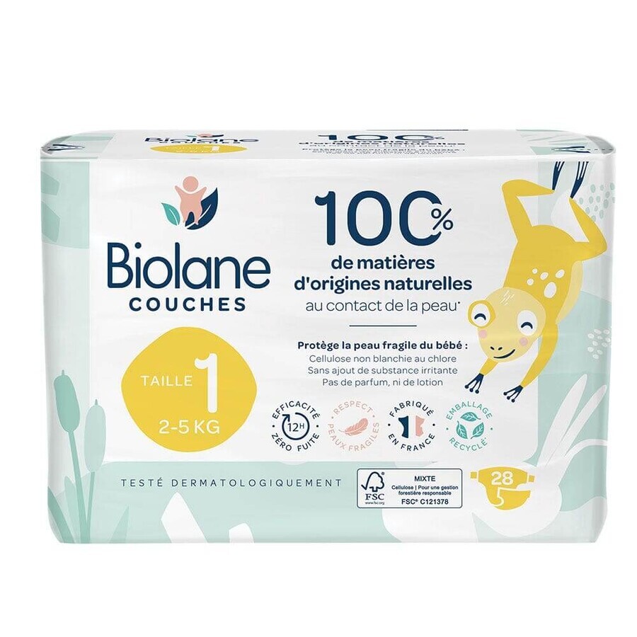 Biolane Naturals Luiers maat 1 2 à 5kg x28