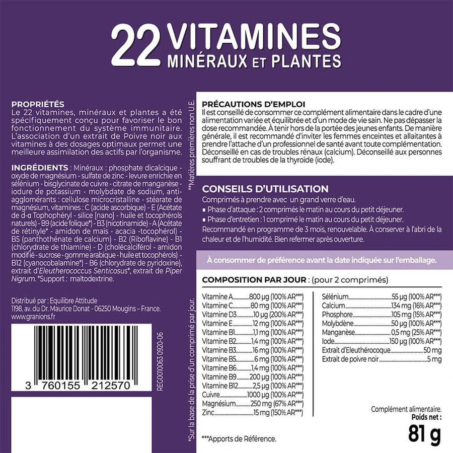 Granions 22 Vitamins, Minerals and Plants 90 tablets