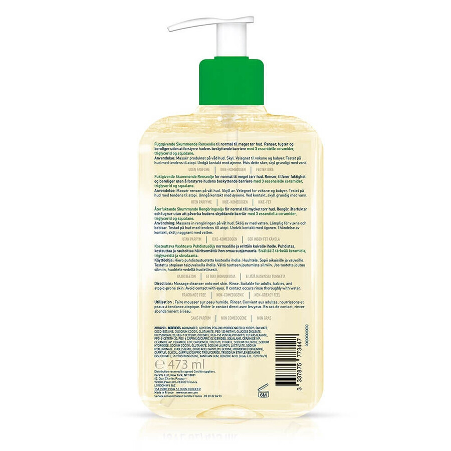 Cerave Cleanse Corps Huile Lavante Moussante Hydratante peaux normales à très sèches 473ml