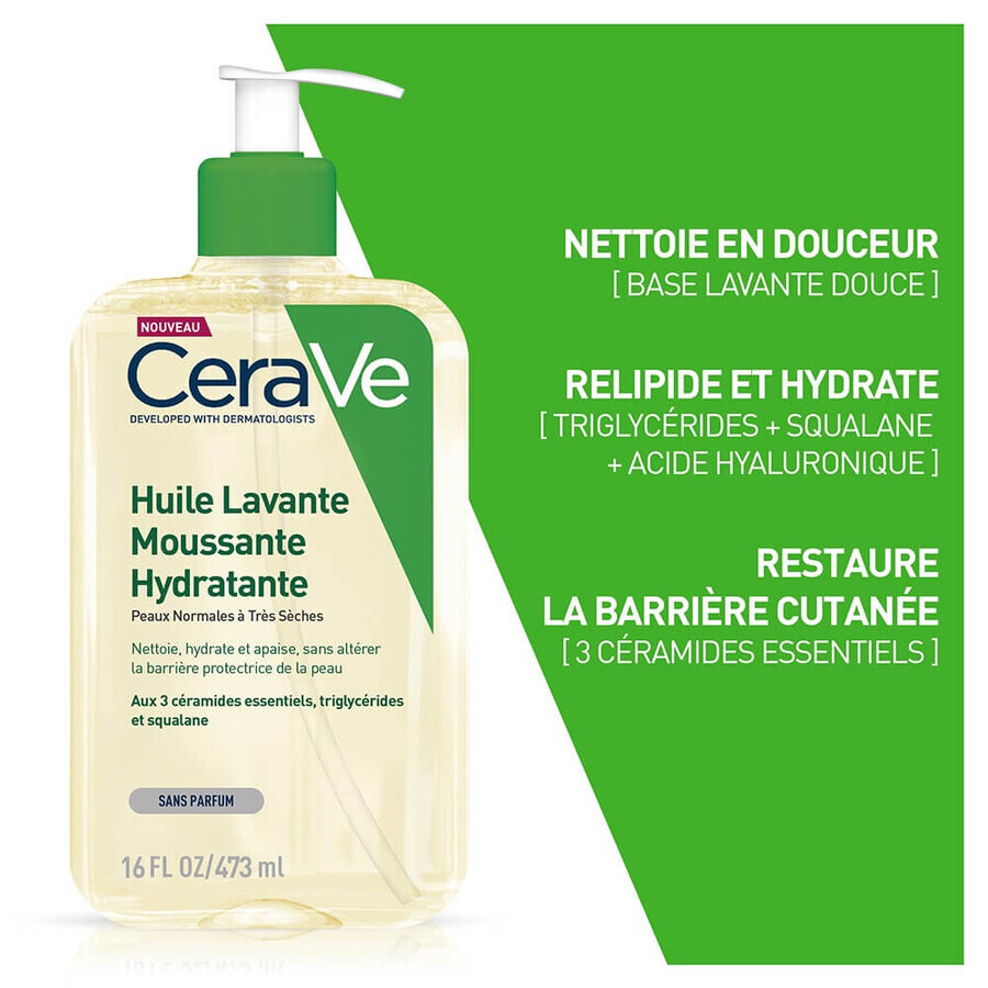 Cerave Cleanse Corps Huile Lavante Moussante Hydratante peaux normales à très sèches 473ml