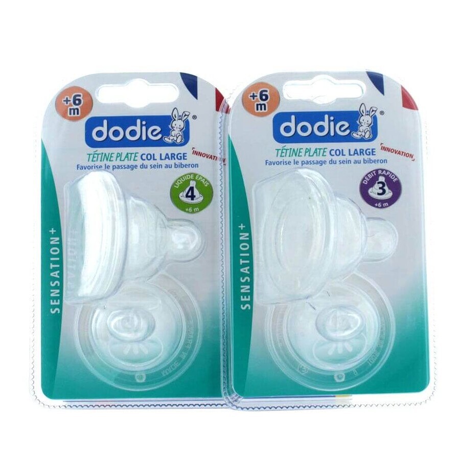 Boutique Dodie Sensation+ Tetines Plates Col Large 6 Mois Et Plus X2 Dodie Sensation+ Tetines Plates Col Large 6 Mois Et Plus X2