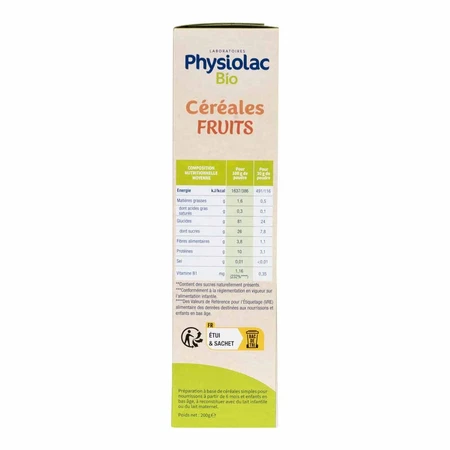 Physiolac Cereal Fruit Banana Apple Pear 6 Months Organic 200g