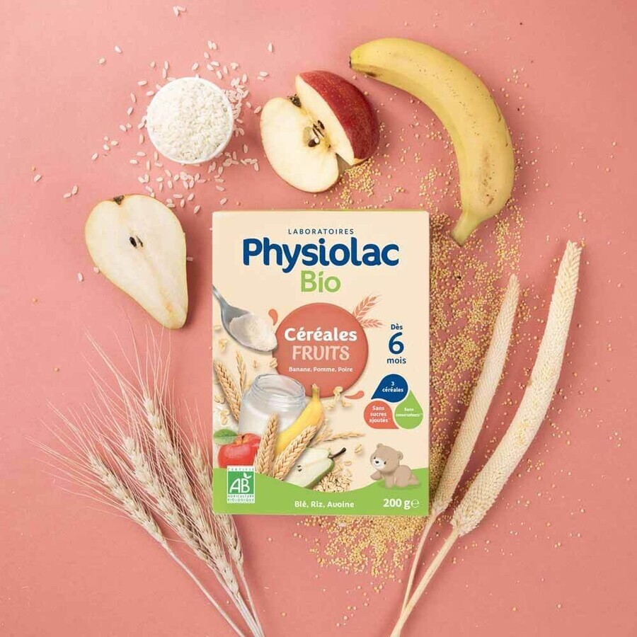 Physiolac Cereal Fruit Banana Apple Pear 6 Months Organic 200g