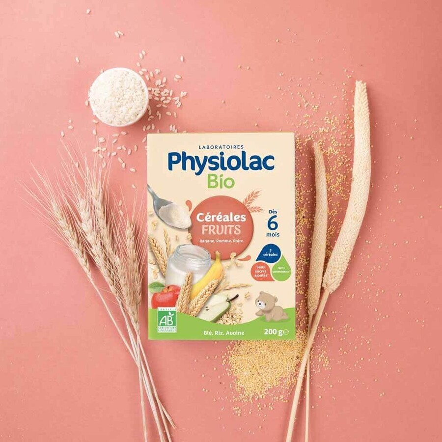 Physiolac Cereal Fruit Banana Apple Pear 6 Months Organic 200g