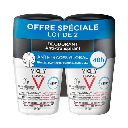 Vichy Desodorante Masculino Antitranspirante y Antiarrugas 48h Roll-on 2x50ml