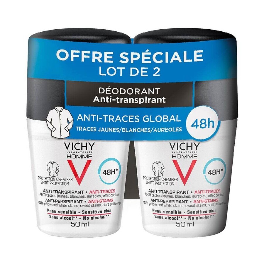 Acquista Vichy Uomo Deodorante Antitraspirante e Anti tracce 48h Roll-on 2x50ml Vichy Uomo Deodorante Antitraspirante e Anti tracce 48h Roll-on 2x50ml