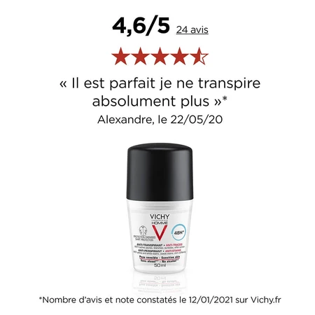 Vichy Desodorante Masculino Antitranspirante y Antiarrugas 48h Roll-on 2x50ml