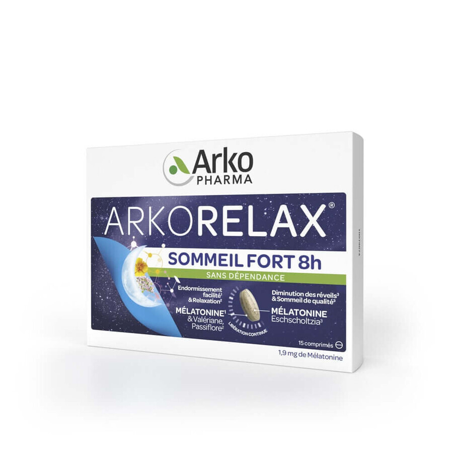 Arkopharma Arkorelax Sleep Strong 8H Melatonin, Valerian 15 Tablets