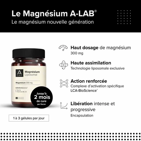 A-LAB Magnesio liposomal 300 mg Estrés Fatiga Trastornos del sueño 63 cápsulas
