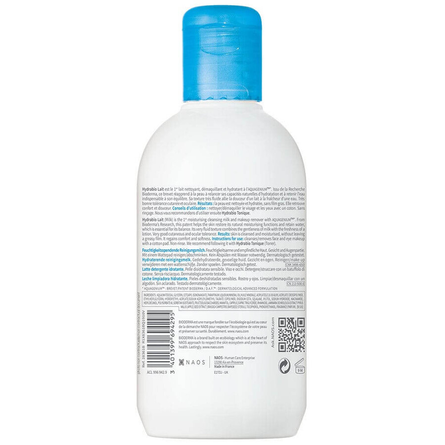 Bioderma Hydrabio Lapte de curățare Curățarea pielii sensibile deshidratate Peaux sensibles 250ml