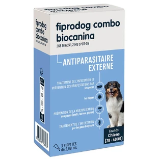 Biocanine Externe Antiparasitäre Lösung Spot-On für große Hunde 20 bis 40 kg combo fiprodog 3 Pipetten