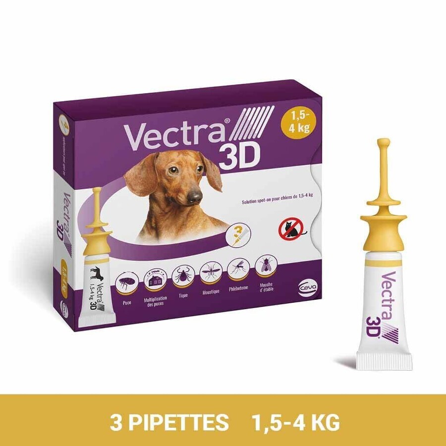 Ceva Vectra Spot-on Oplossing voor Honden 1,5-4 kg 3 pipetten