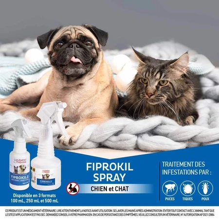 Clement-Thekan Fiprokil Spray contra pulgas y garrapatas para perros y gatos 250ml