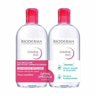 Bioderma Crealine Agua Micelar Limpiadora H2O sin perfume 2x500ml