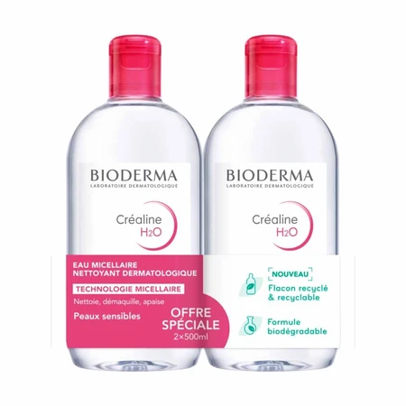 Bioderma Crealine Agua Micelar Limpiadora H2O sin perfume 2x500ml