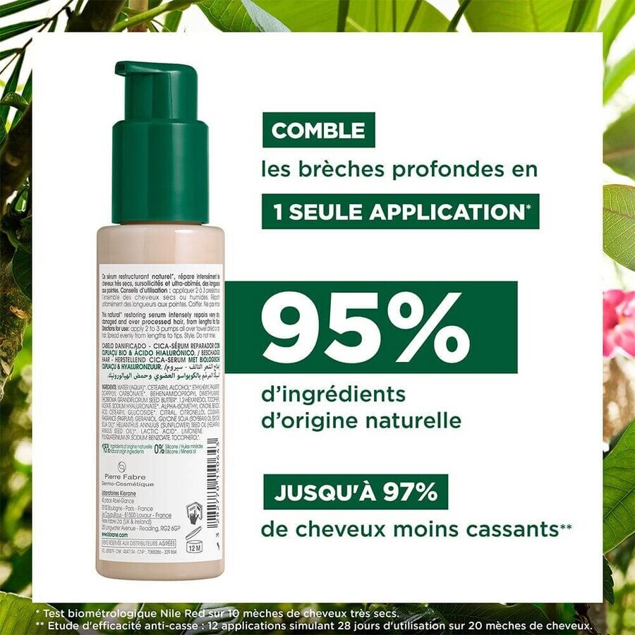 Klorane Cica-repairing serum with organic cupuaçu and hyaluronic acid for very dry and damaged hair 100ml