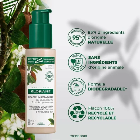 Klorane Cica-reparierendes Serum mit Bio-Cupuaçu und Hyaluronsäure für sehr trockenes und geschädigtes Haar 100ml